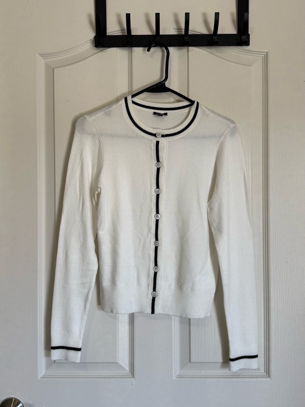 Express White Cardigan with Black Trim